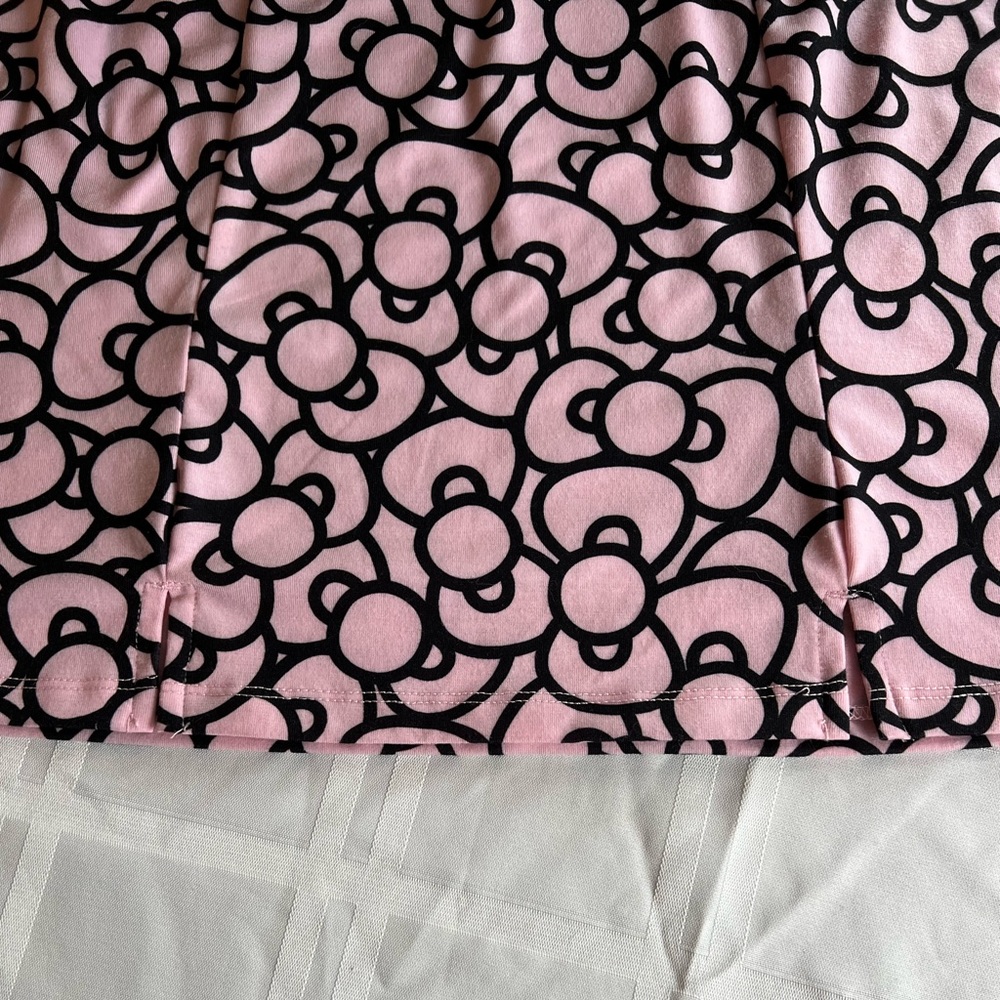 📦 Hello Kitty Hair Bow print skirt short mini baby pink Sanrio elastic waist cat - Picture 2 of 8
